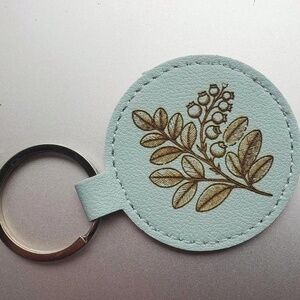 ✨ Blue Engraved Leather Keychain – Huckleberry Design